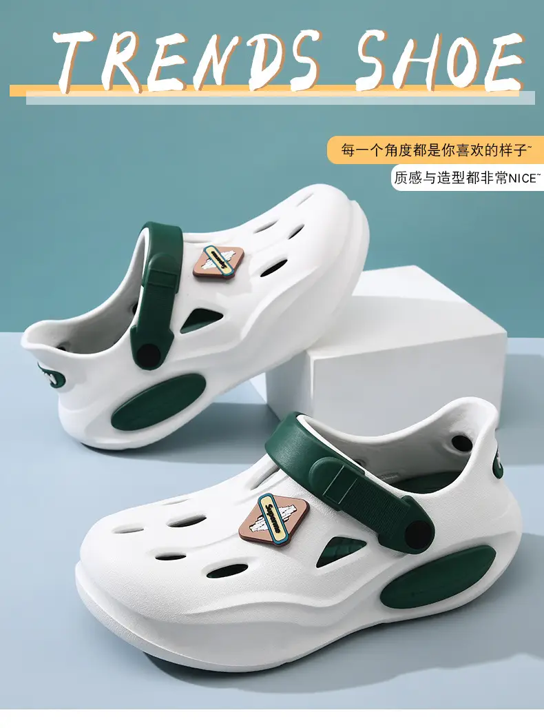 Summer Height-increasing Slippers Hole Shoes Women's Outer Wear Thick Sole Non-smelly Feet Non-slip Breathable EVA Contrast Color Wear-resistant Baotou Drag — feature 3
