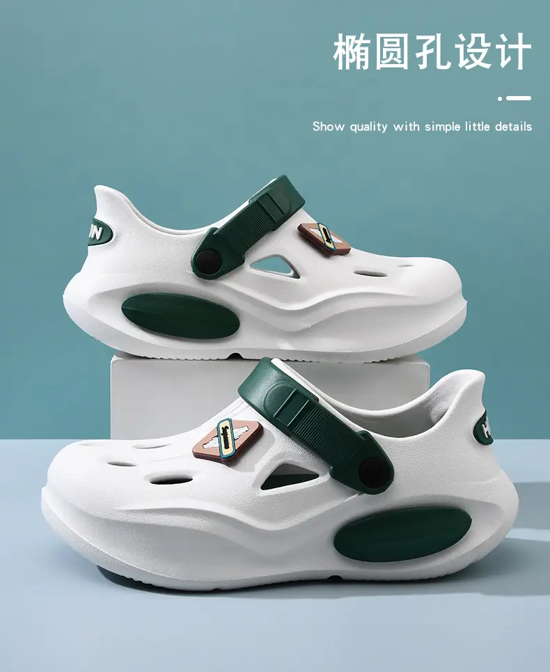 Summer Height-increasing Slippers Hole Shoes Women's Outer Wear Thick Sole Non-smelly Feet Non-slip Breathable EVA Contrast Color Wear-resistant Baotou Drag — feature 5