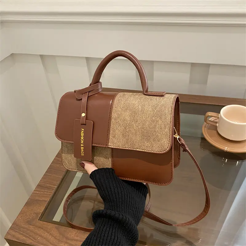 Winter Commuter Shoulder Messenger Bag Brown Beige Textured - Image 8