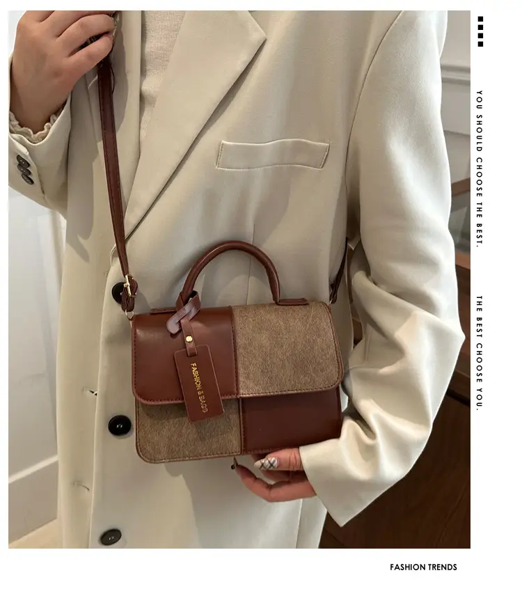 Winter Commuter Shoulder Messenger Bag Brown Beige Textured — feature 1