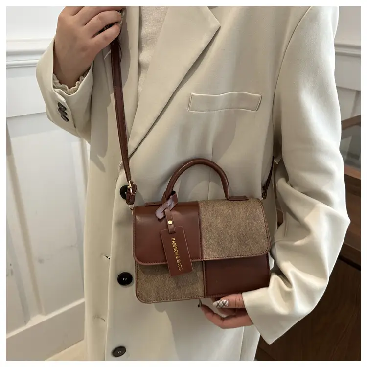 Winter Commuter Shoulder Messenger Bag Brown Beige Textured — feature 18