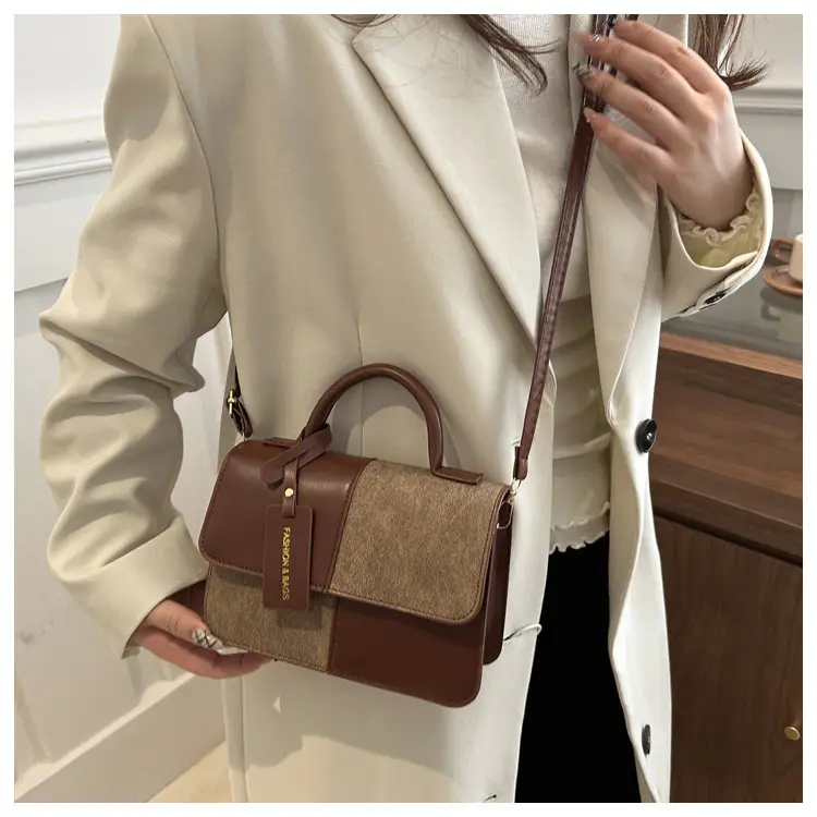 Winter Commuter Shoulder Messenger Bag Brown Beige Textured — feature 19