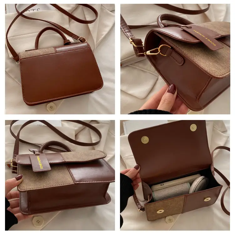 Winter Commuter Shoulder Messenger Bag Brown Beige Textured — feature 8
