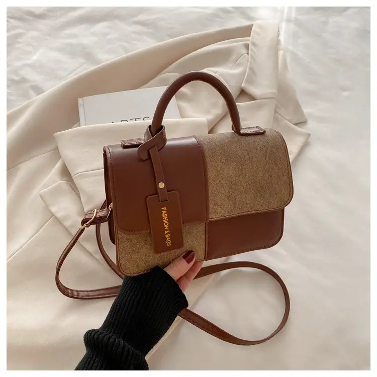 Winter Commuter Shoulder Messenger Bag Brown Beige Textured - Image 4