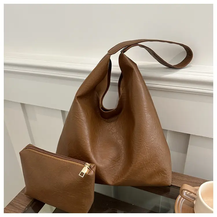 Black 2-Piece Shoulder Tote with Zipper Compartment - Image 2