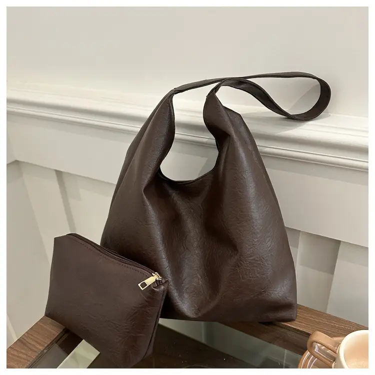 Black 2-Piece Shoulder Tote with Zipper Compartment - Image 5