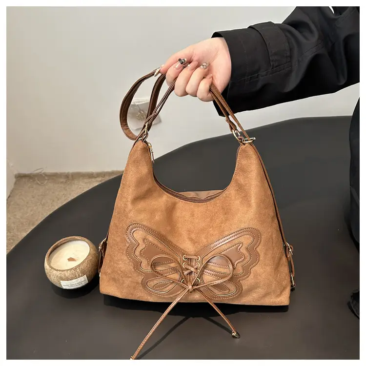 Women's Suede Butterfly Shoulder Bag Brown Large Capacity — feature 13