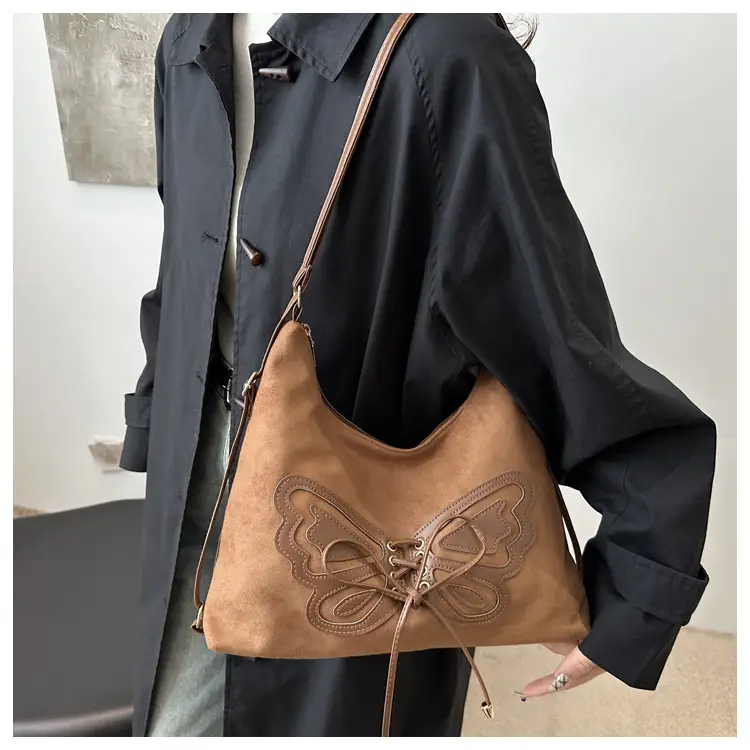 Women's Suede Butterfly Shoulder Bag Brown Large Capacity — feature 17