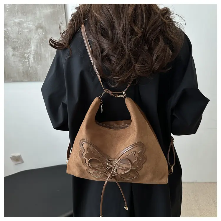 Women's Suede Butterfly Shoulder Bag Brown Large Capacity — feature 18