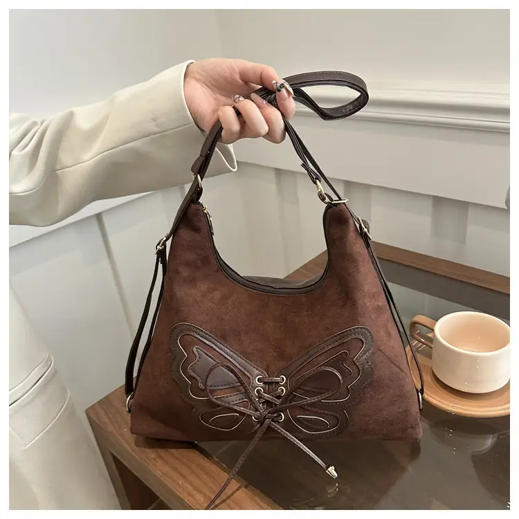 Women's Suede Butterfly Shoulder Bag Brown Large Capacity — feature 19