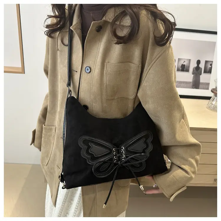 Women's Suede Butterfly Shoulder Bag Brown Large Capacity — feature 25