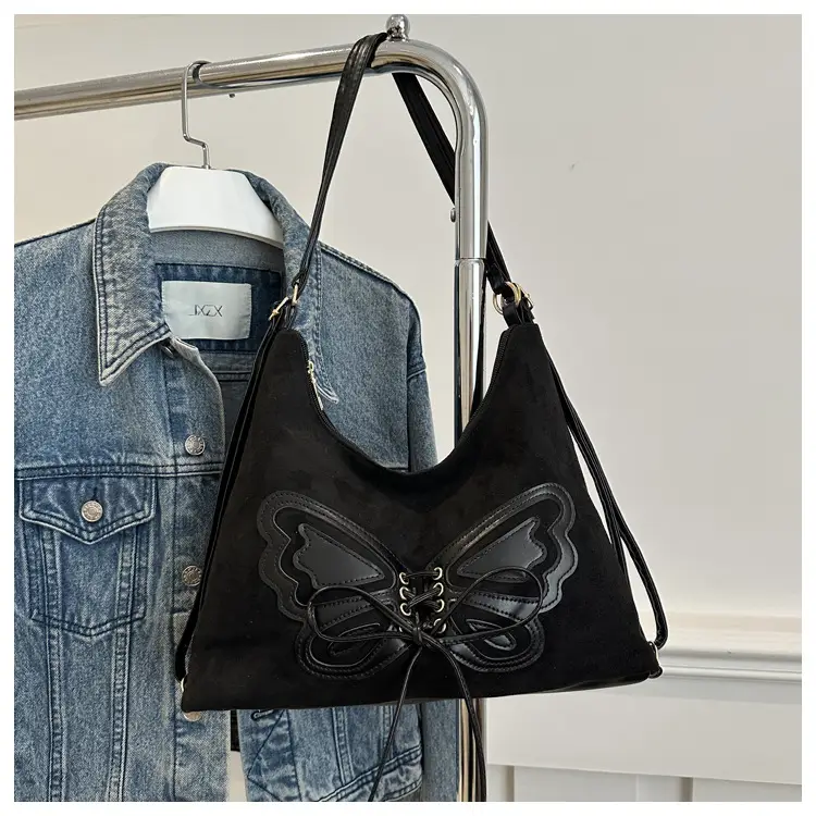 Women's Suede Butterfly Shoulder Bag Brown Large Capacity — feature 9
