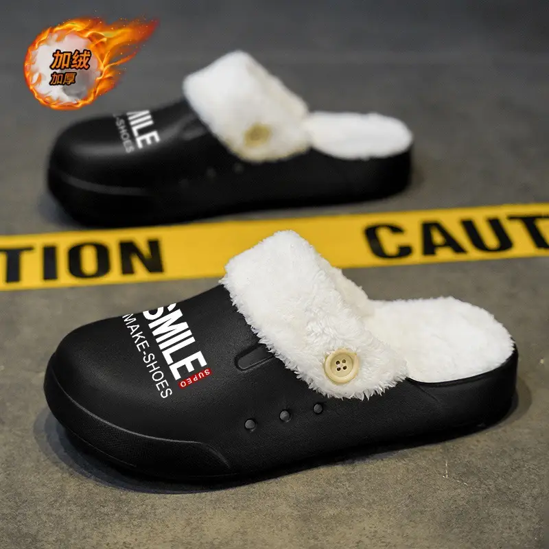 Baotou Slippers Men's New fleece-lined Cotton Slippers Men's Thick-soled Warm Mao Mao Shoes Casual plus size Couple's Home Slippers