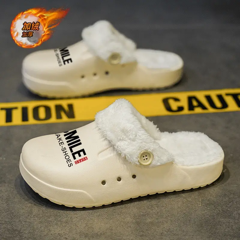 Baotou Slippers Men's New fleece-lined Cotton Slippers Men's Thick-soled Warm Mao Mao Shoes Casual plus size Couple's Home Slippers