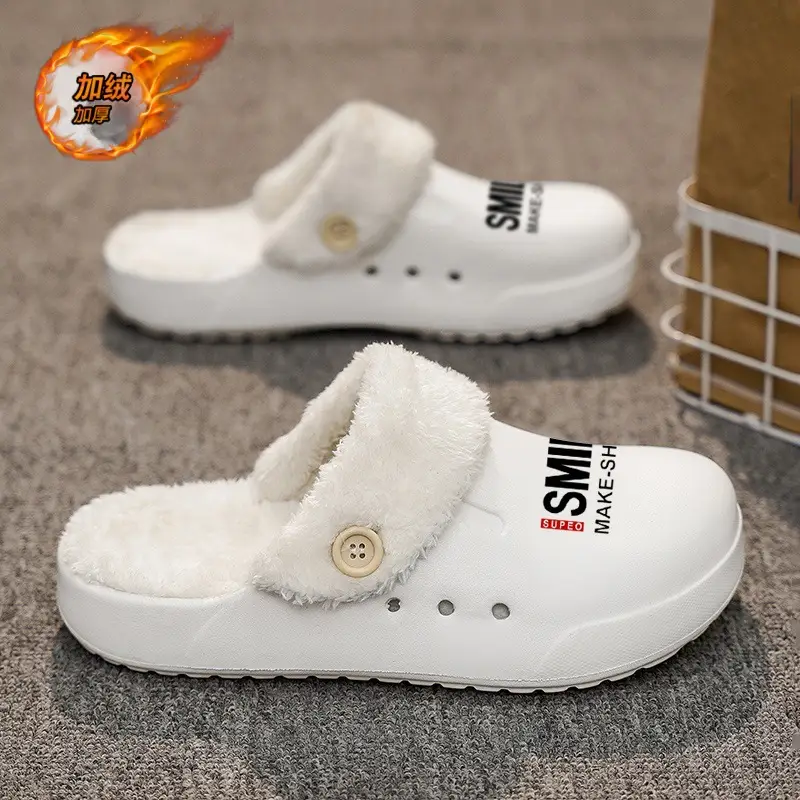 Baotou Slippers Men's New fleece-lined Cotton Slippers Men's Thick-soled Warm Mao Mao Shoes Casual plus size Couple's Home Slippers