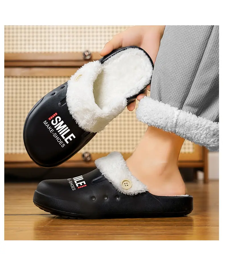 Baotou Slippers Men's New fleece-lined Cotton Slippers Men's Thick-soled Warm Mao Mao Shoes Casual plus size Couple's Home Slippers — feature 10