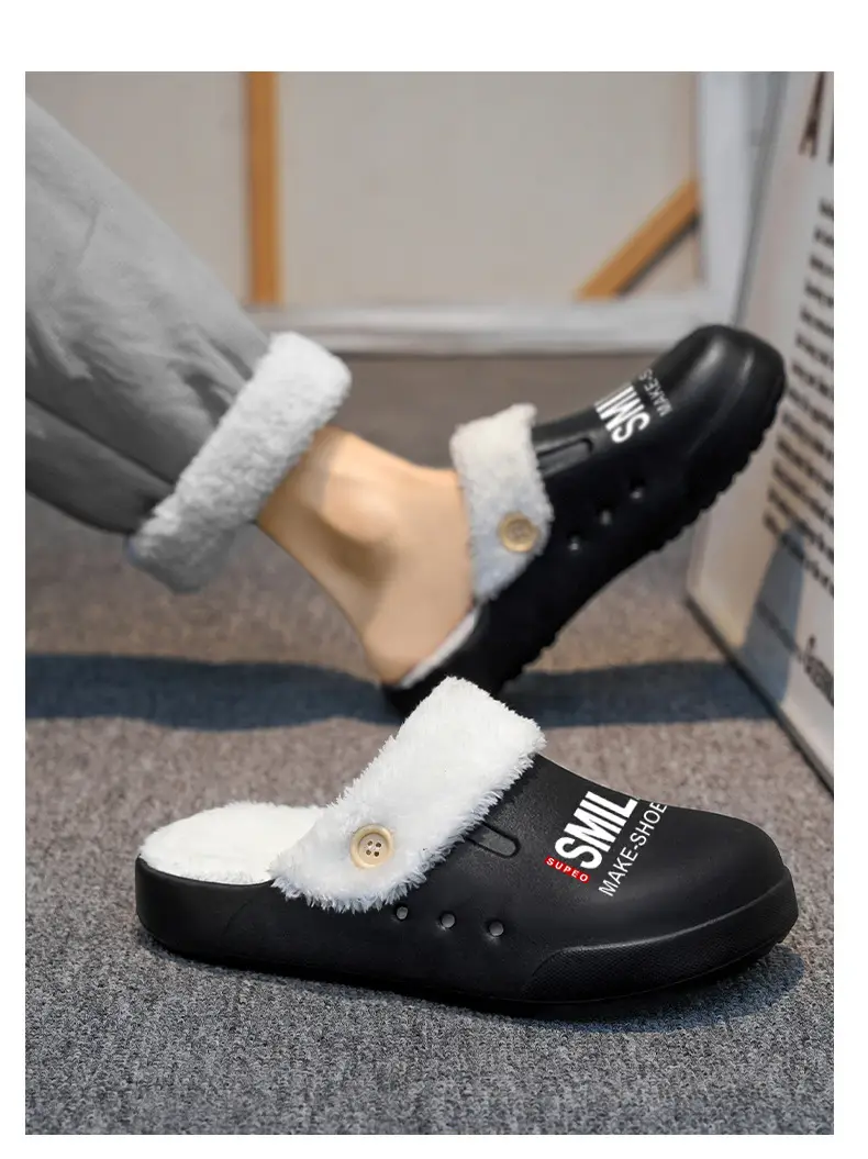 Baotou Slippers Men's New fleece-lined Cotton Slippers Men's Thick-soled Warm Mao Mao Shoes Casual plus size Couple's Home Slippers — feature 11