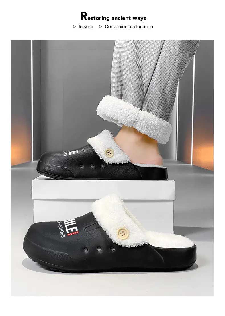 Baotou Slippers Men's New fleece-lined Cotton Slippers Men's Thick-soled Warm Mao Mao Shoes Casual plus size Couple's Home Slippers — feature 12