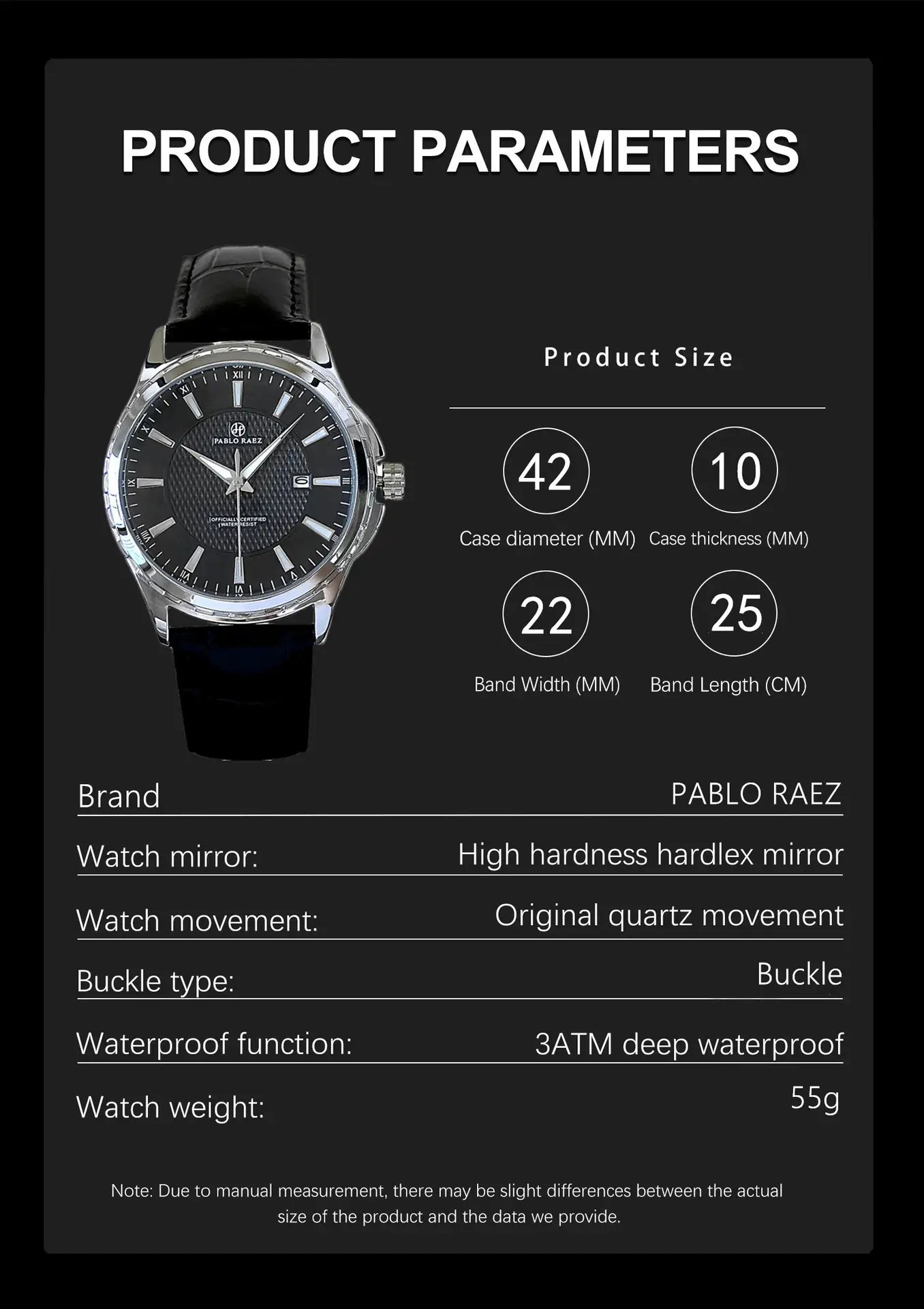 Men's Black Dial Quartz Watch with Black Strap — feature 23