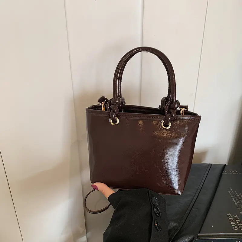 Retro Textured Bucket Bag Brown Winter New