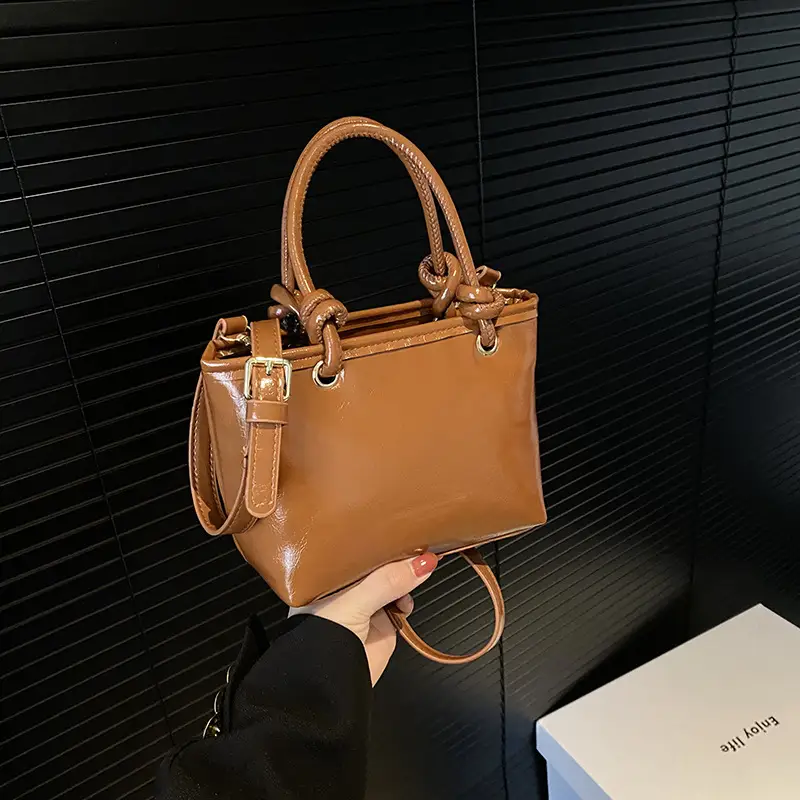 Retro Textured Bucket Bag Brown Winter New