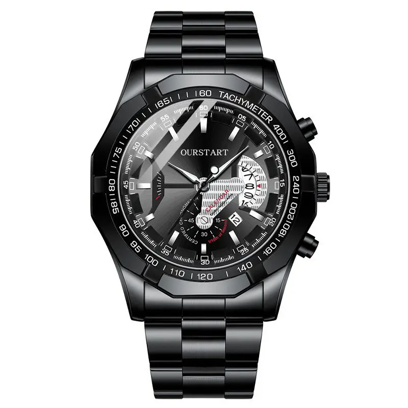 Korean Fashion Men's Gold Chronograph Watch with Calendar