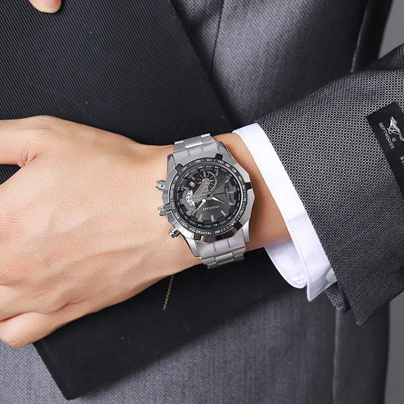 Korean Fashion Men's Gold Chronograph Watch with Calendar