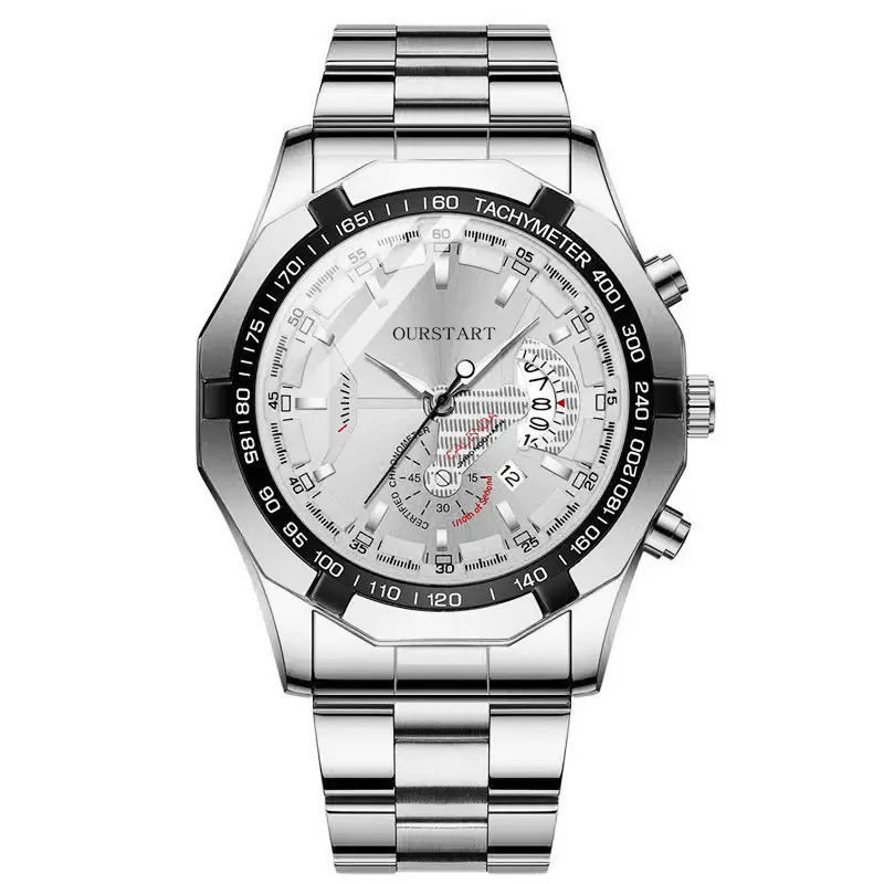 Korean Fashion Men's Gold Chronograph Watch with Calendar