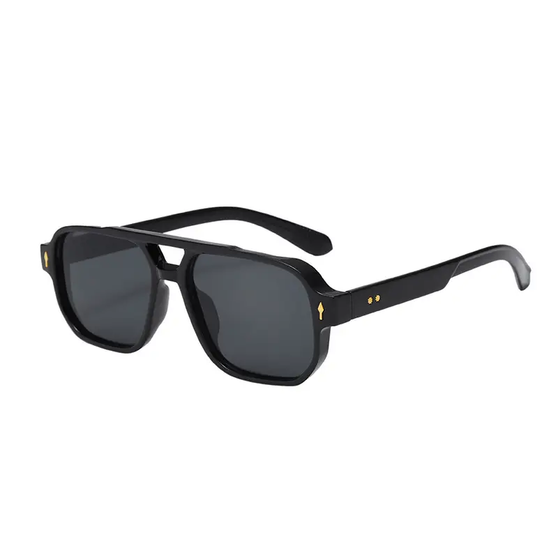 Men's Black Pilot Sunglasses with Gold Accents