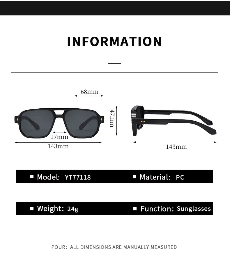 Men's Black Pilot Sunglasses with Gold Accents — feature 8