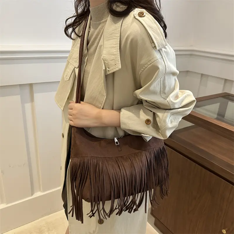 Brown Fringe Messenger Bag for Women - Image 7