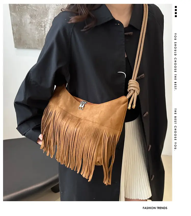 Brown Fringe Messenger Bag for Women — feature 1