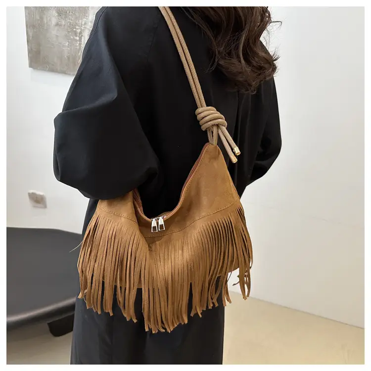 Brown Fringe Messenger Bag for Women — feature 16