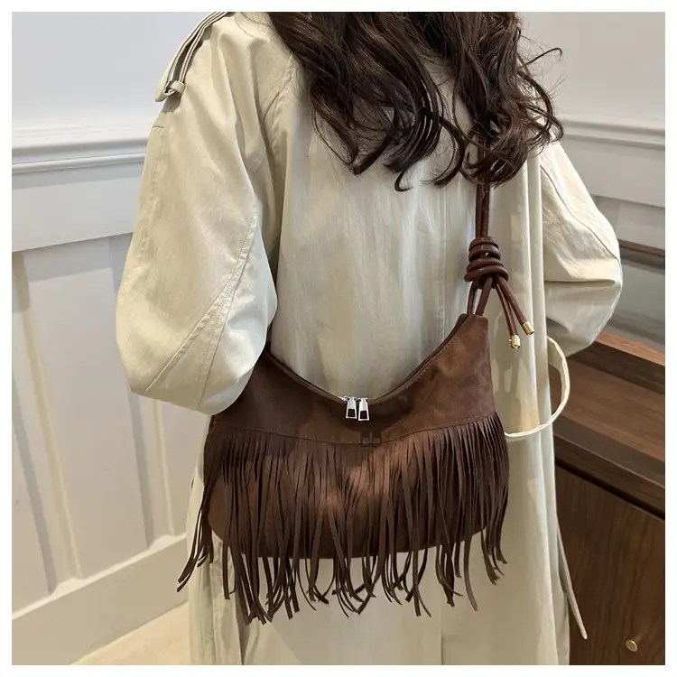 Brown Fringe Messenger Bag for Women — feature 17