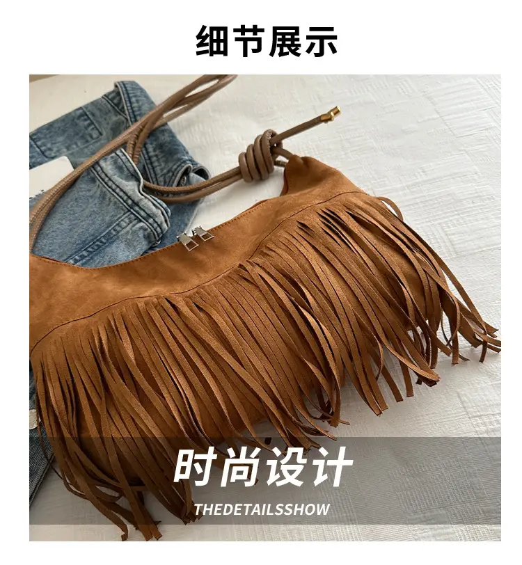 Brown Fringe Messenger Bag for Women — feature 3