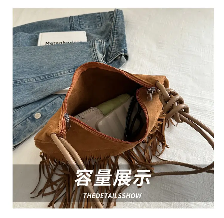 Brown Fringe Messenger Bag for Women — feature 7