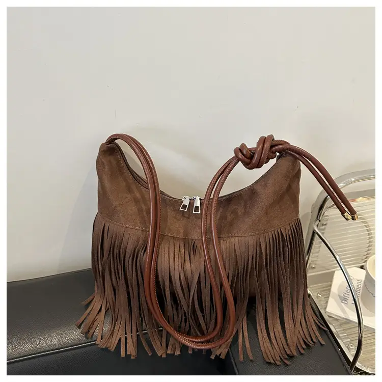 Brown Fringe Messenger Bag for Women - Image 4