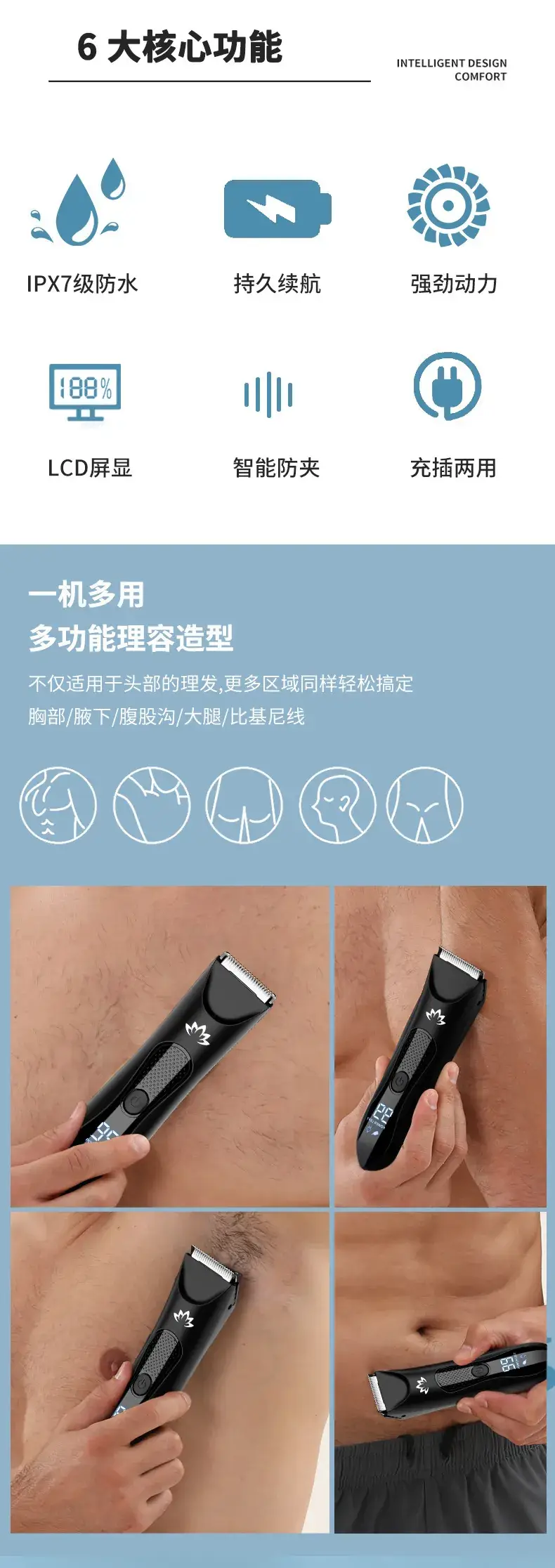 Professional Body Hair Trimmer with Digital Display — feature 3