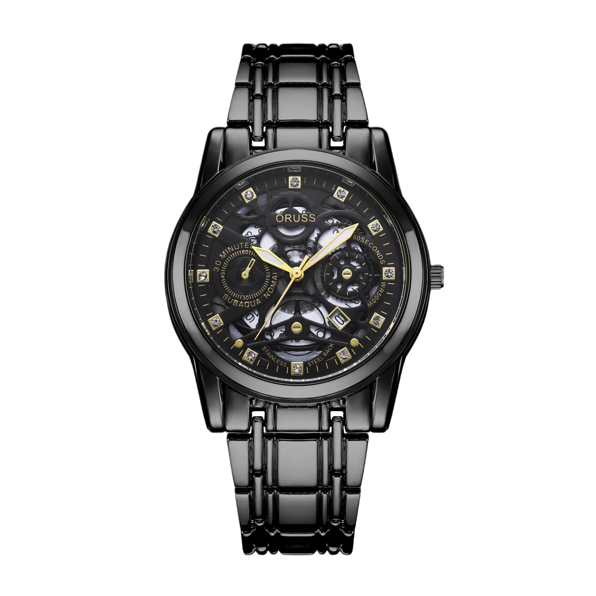 Men's Luxury Gold & Silver Quartz Watch with Skeleton Dial