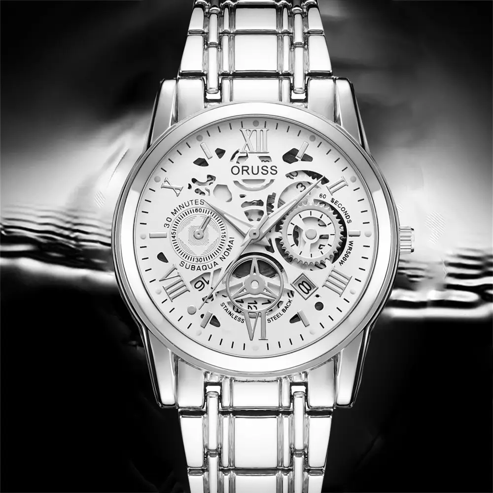 Men's Luxury Gold & Silver Quartz Watch with Skeleton Dial — feature 18