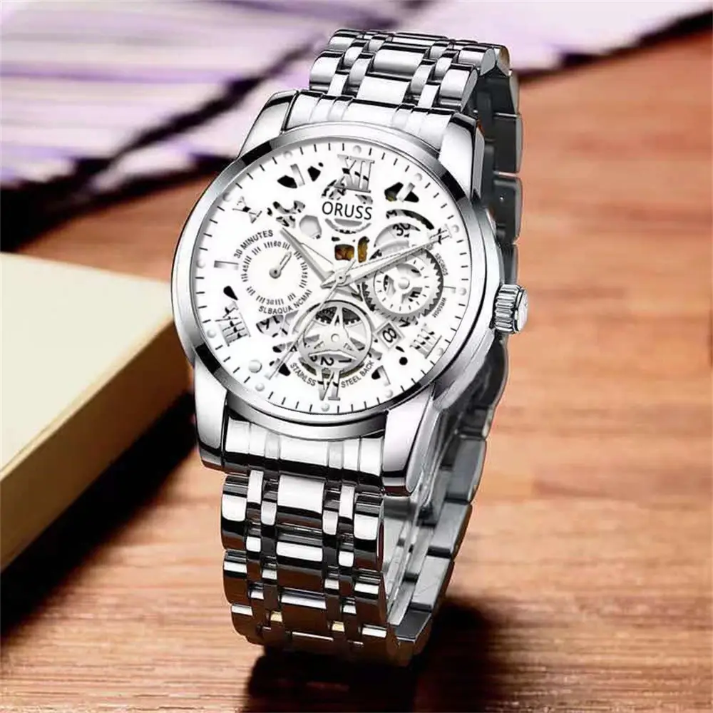 Men's Luxury Gold & Silver Quartz Watch with Skeleton Dial — feature 26
