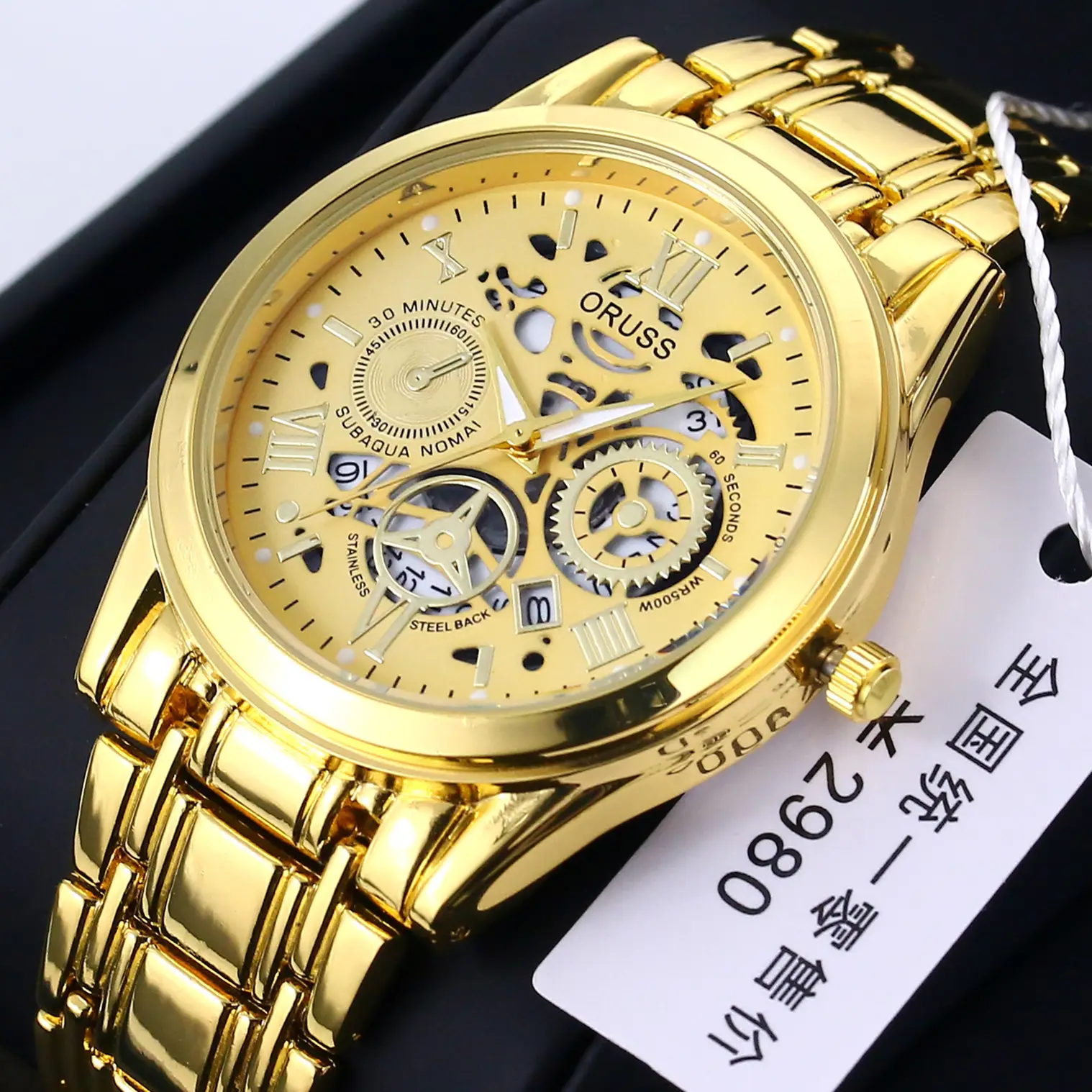 Men's Luxury Gold & Silver Quartz Watch with Skeleton Dial — feature 27