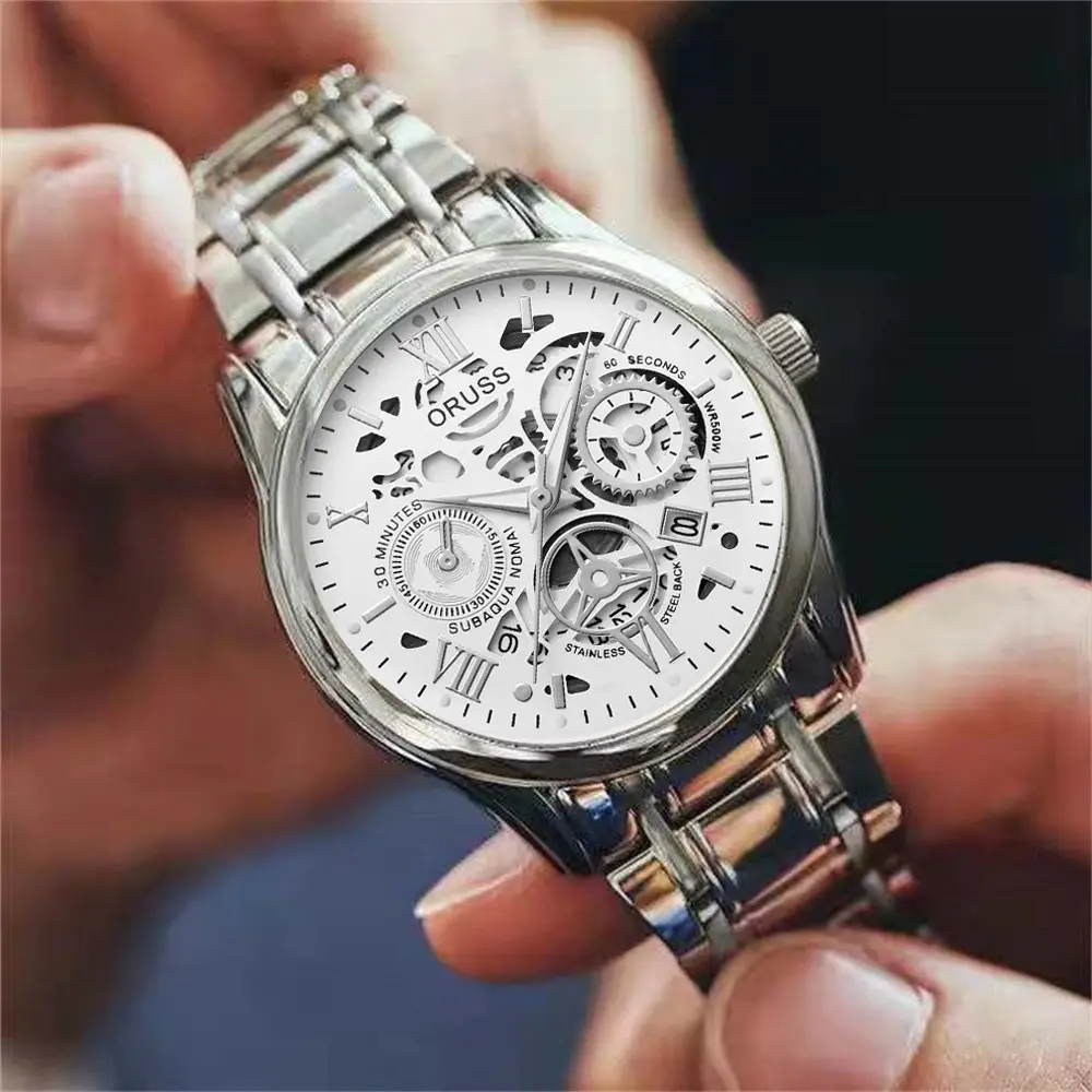Men's Luxury Gold & Silver Quartz Watch with Skeleton Dial — feature 30