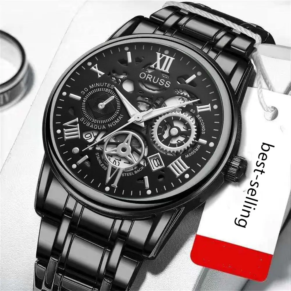 Men's Luxury Gold & Silver Quartz Watch with Skeleton Dial — feature 31