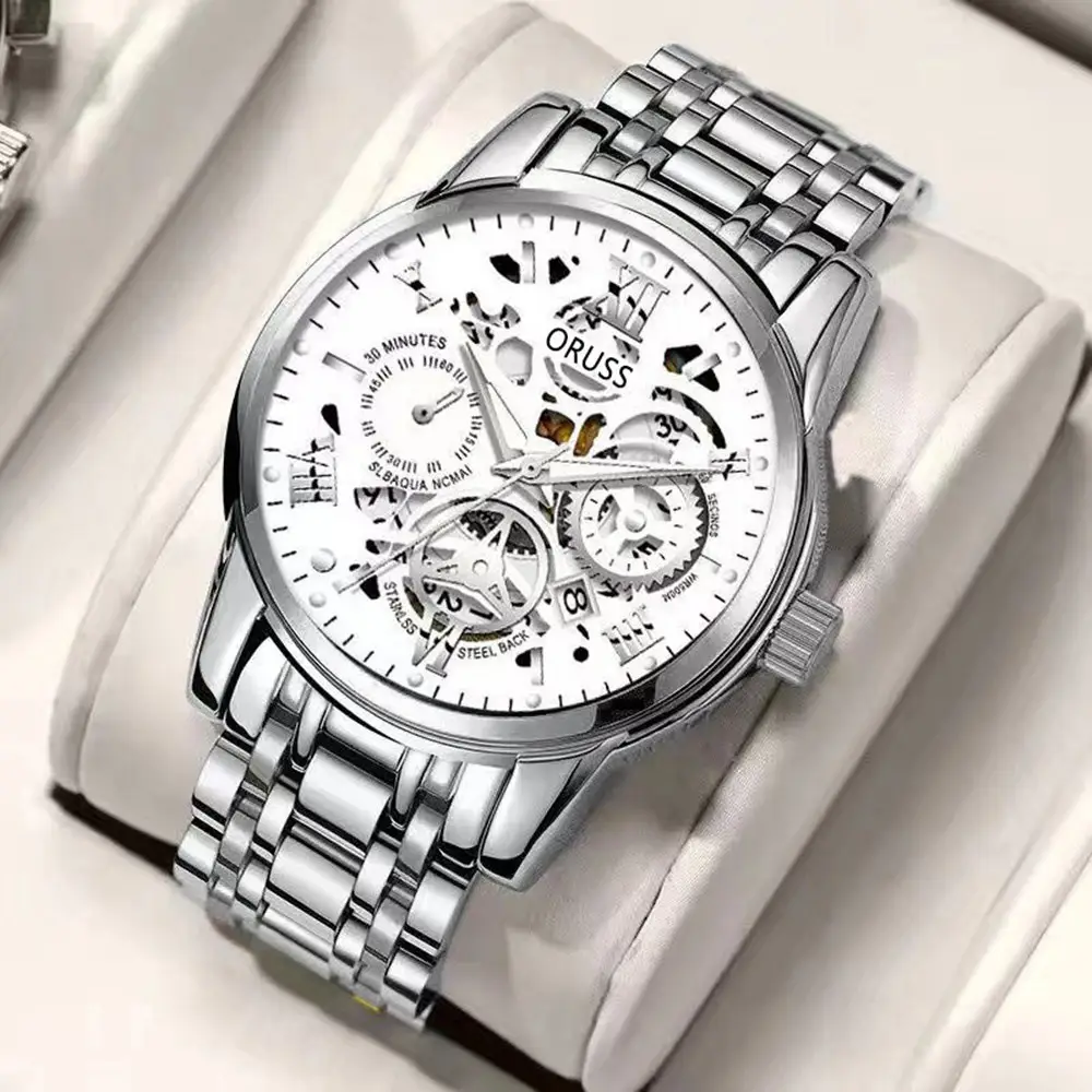 Men's Luxury Gold & Silver Quartz Watch with Skeleton Dial — feature 37