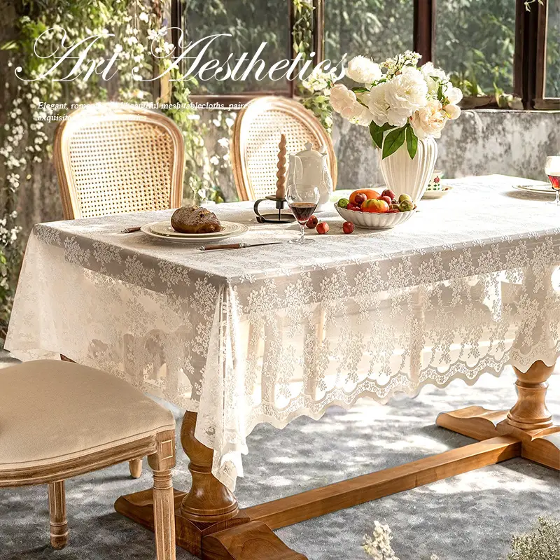 Cross-border New Style Lace Tablecloth Artistic French Style Rectangular Tablecloth White Atmosphere Sense Decoration Hollow Table Fabric