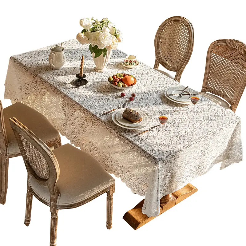 Cross-border New Style Lace Tablecloth Artistic French Style Rectangular Tablecloth White Atmosphere Sense Decoration Hollow Table Fabric