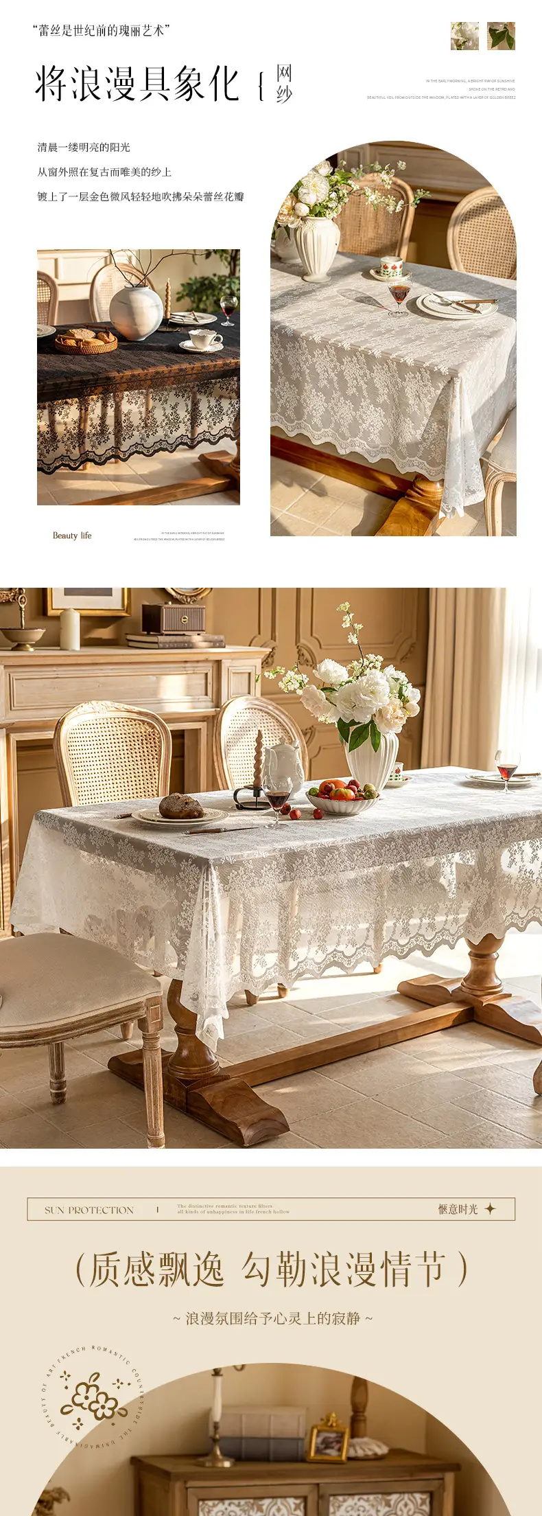 Cross-border New Style Lace Tablecloth Artistic French Style Rectangular Tablecloth White Atmosphere Sense Decoration Hollow Table Fabric — feature 4