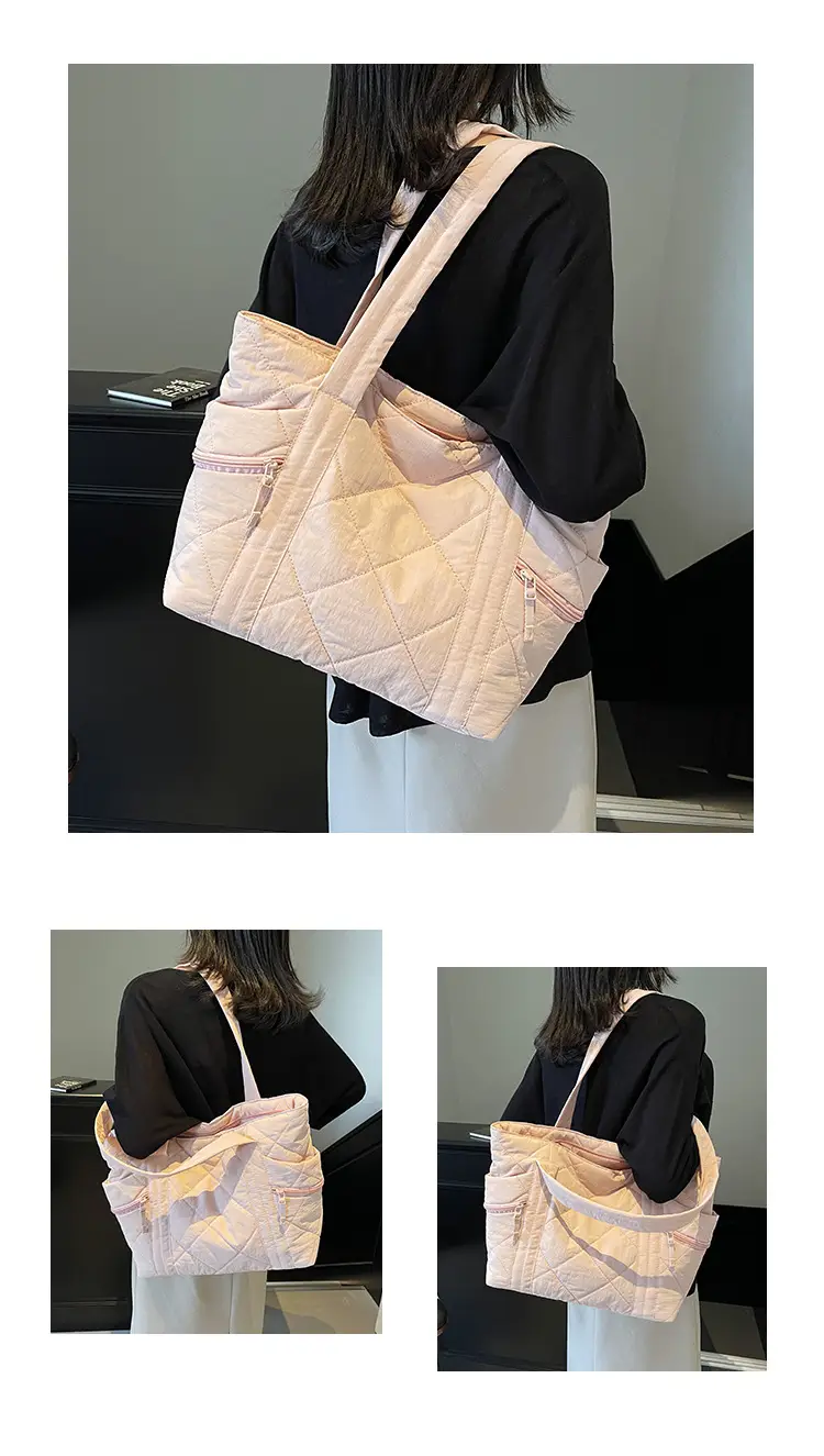 Women's Quilted Nylon Shoulder Bag Large Capacity Tan — feature 13