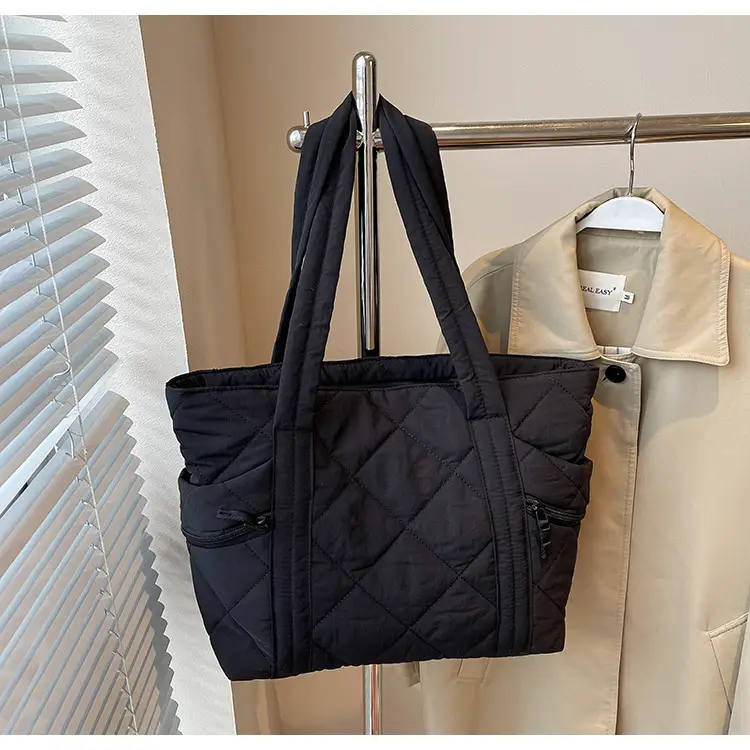 Women's Quilted Nylon Shoulder Bag Large Capacity Tan — feature 31